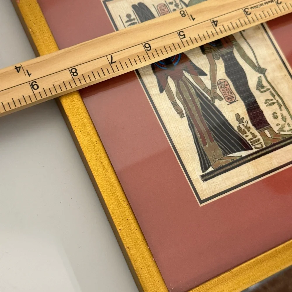 Hand Painted Egyptian Papyrus Art Framed Gold 8.5x10.5 Hieroglyphics Decor